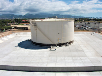 fuel storage tanks with a floating pan