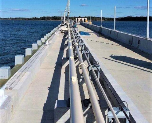 A fuel pipe on a fueling pier